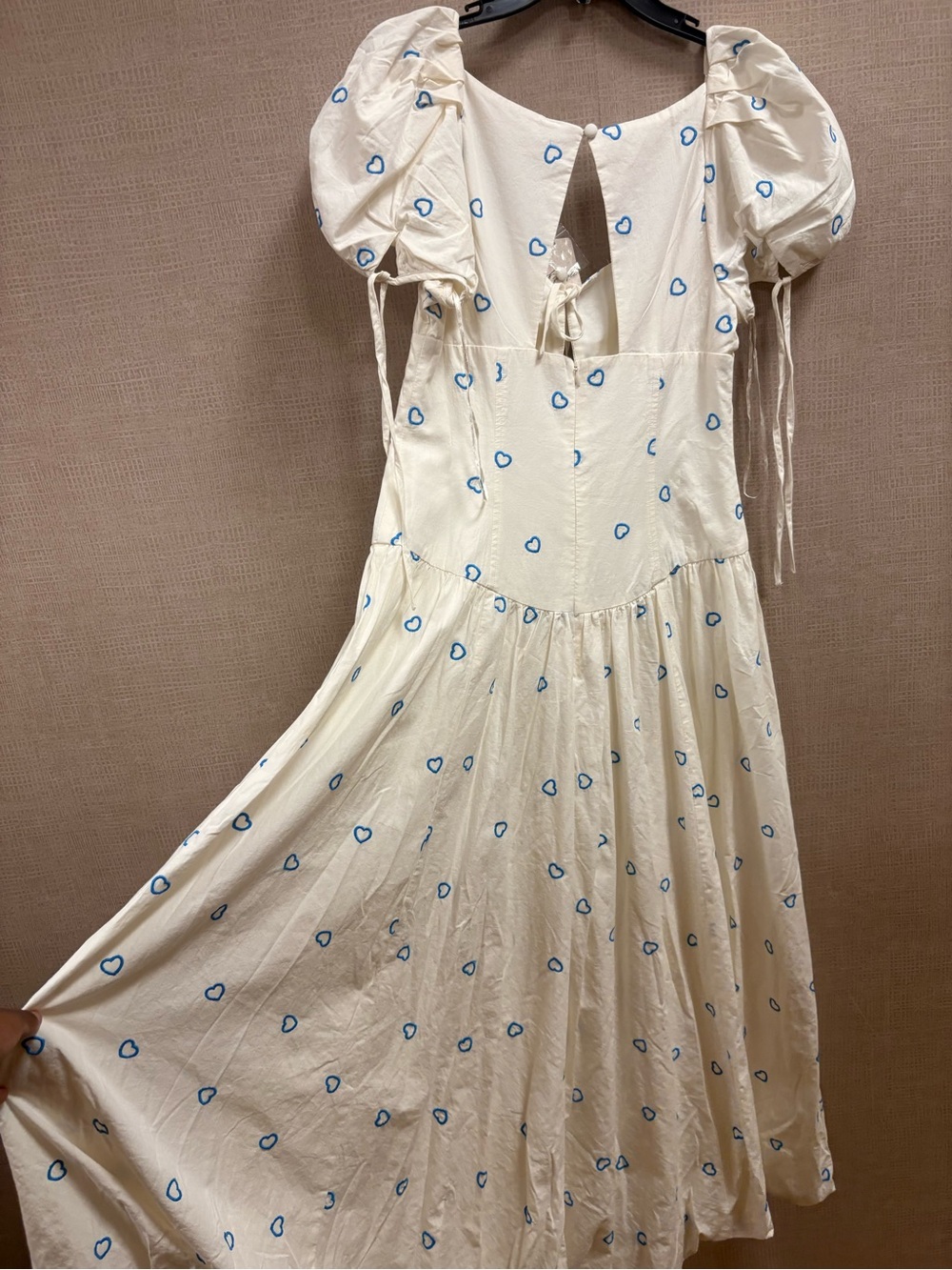 Free People Cream Maxi Dress with Blue Heart Print - Picture 4 of 7
